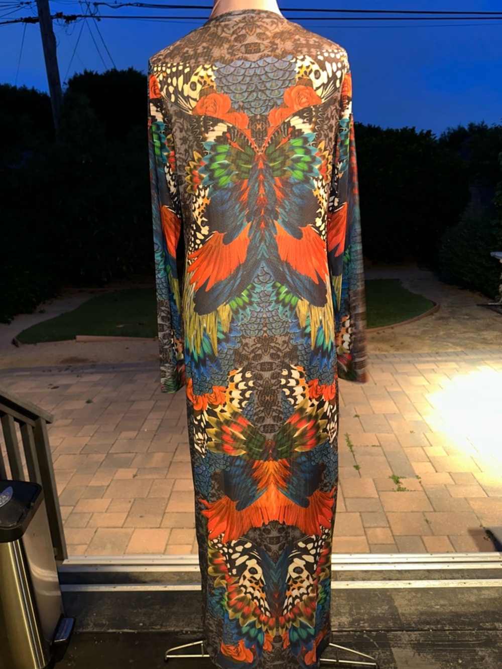 Long Sleeve Feather Print Maxi Dress in Multicolor - Picture 3 of 3